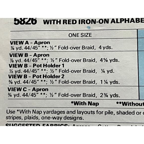 McCalls 5826 Pattern adult Apron work apron kitchen apron - Picture 5 of 8